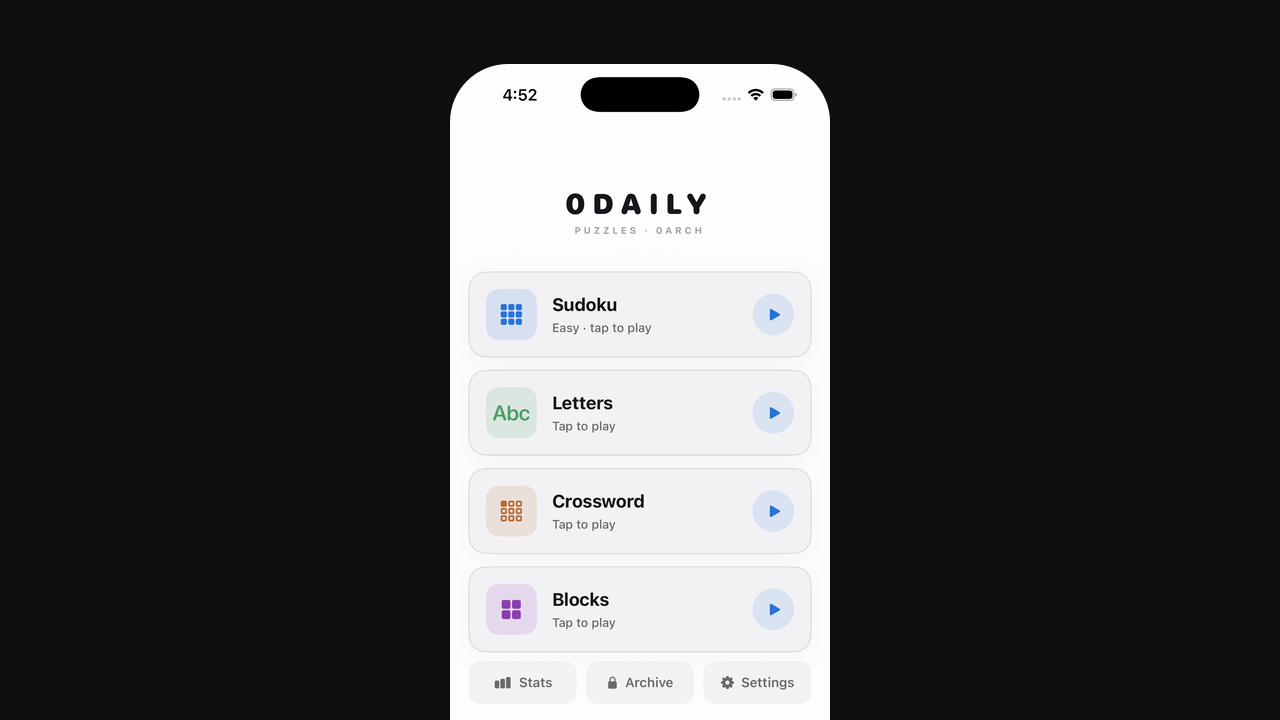 0Daily: app de puzzles diarios sin anuncios para iOS