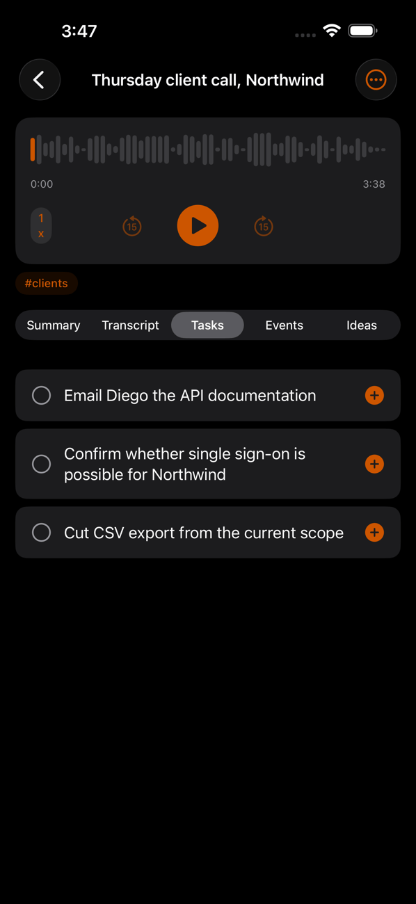 Tasks Sayo extracted from the same recording, each checkable